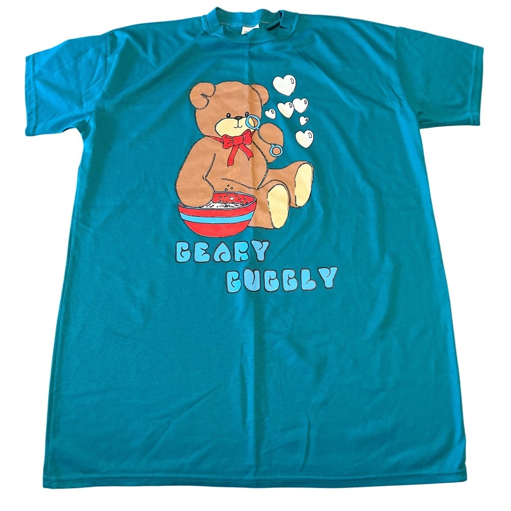 Fashion Beary Bubbly Teddy Bear Teal Oversized Sleep Shirt Nightgown One Size